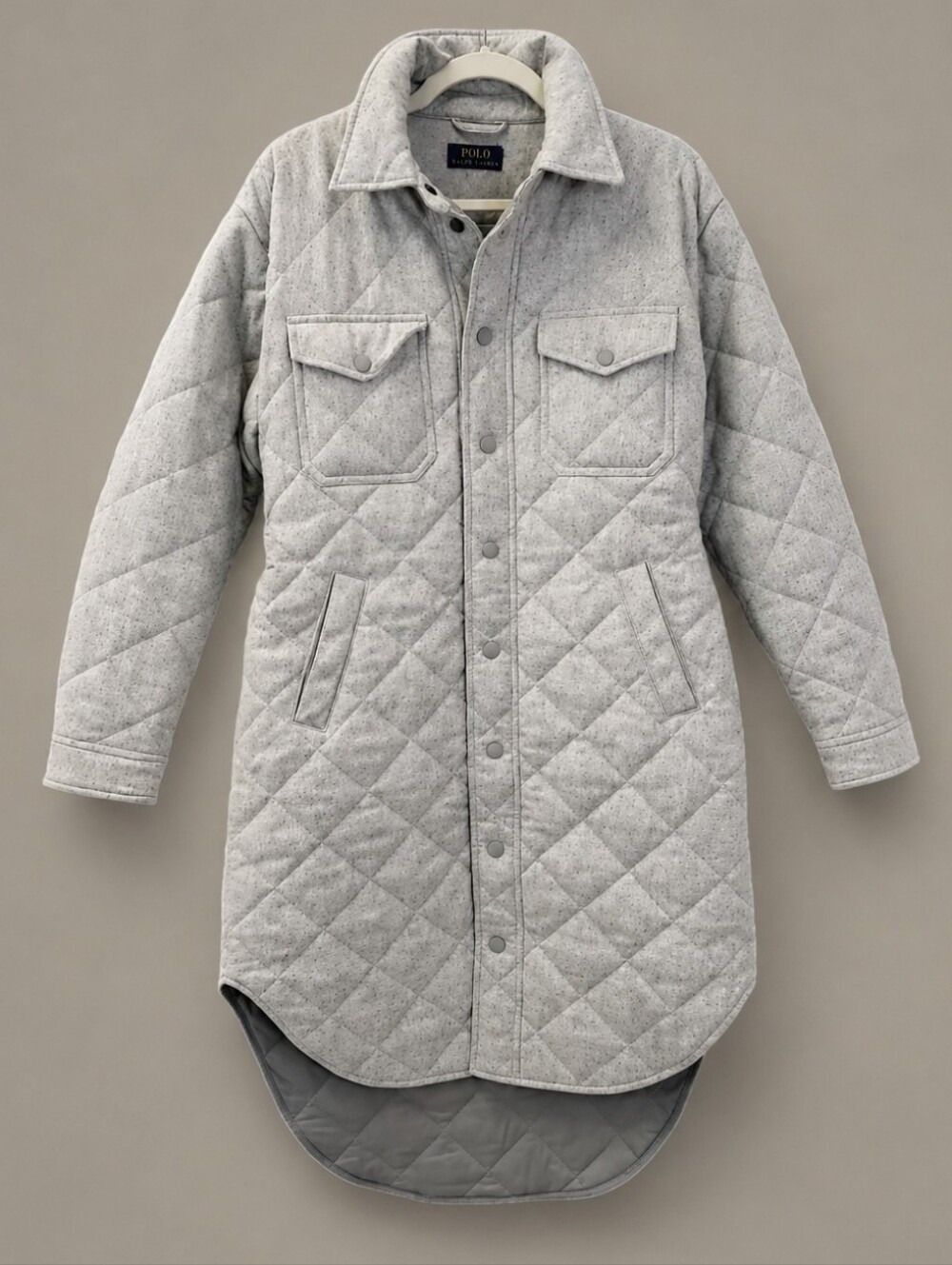 Polo Ralph Lauren XXL Quilted Wool Blend Long Shirt Jacket Coat Gray